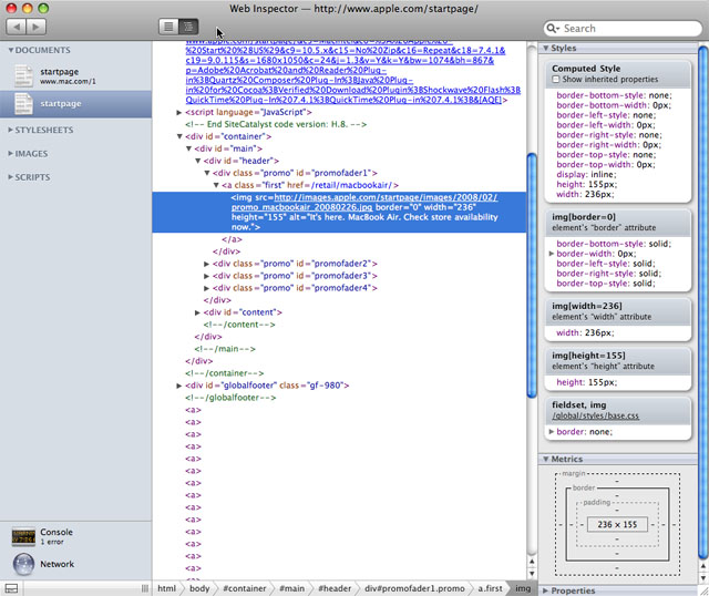 Web Inspector windows