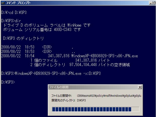 SP3のパッケージを抽出する