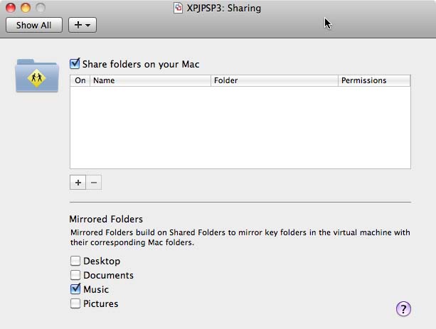 VMWare Music Folder Settings