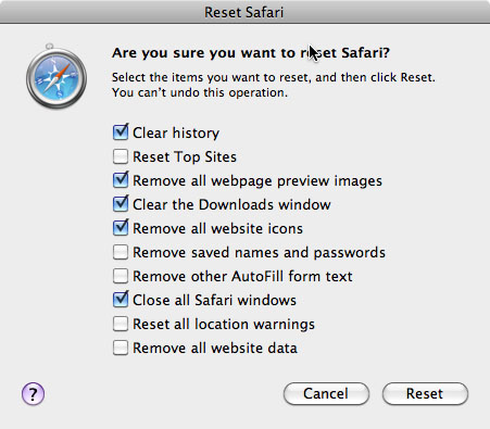 Reset Safari