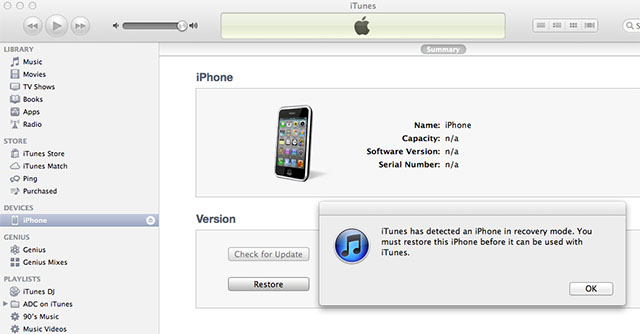 Recovery mode on iTunes