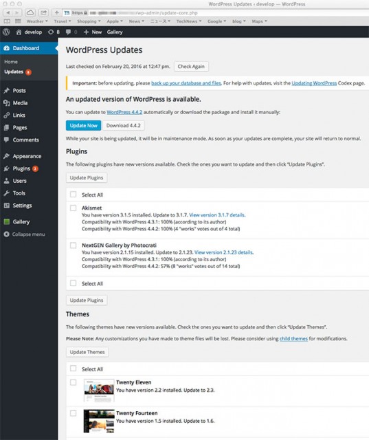 Wordpress Update Dialog