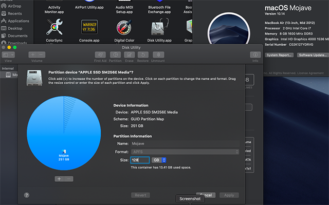 Mojave Initial Partition Scheme