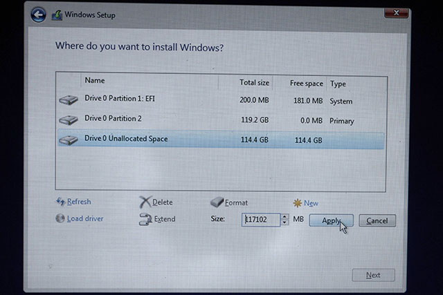 Set Partition Size