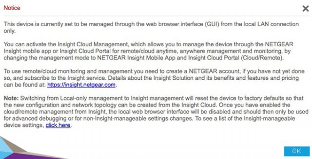 NetGear Notice Dialog