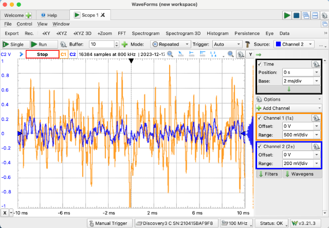 WaveForms Oscilo Scope View