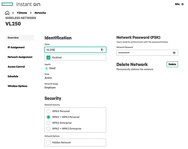 VL250 Network Settings