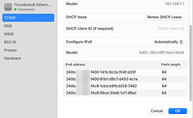 Client PC IPv6 Addrress