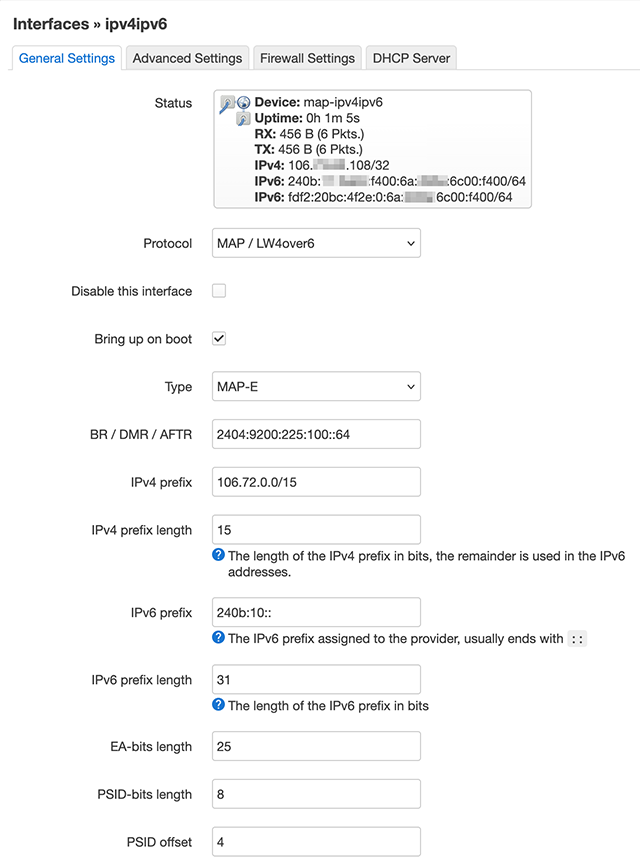 MAP-E Interface General Settings