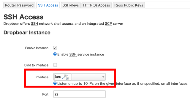OpenWRT SSH Interface Settings
