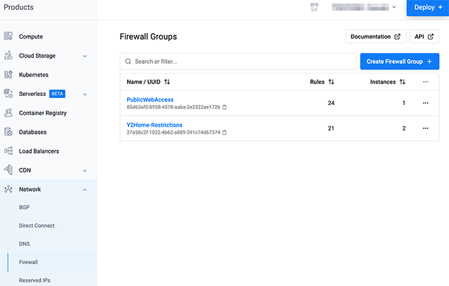 Vultr Console FW groups