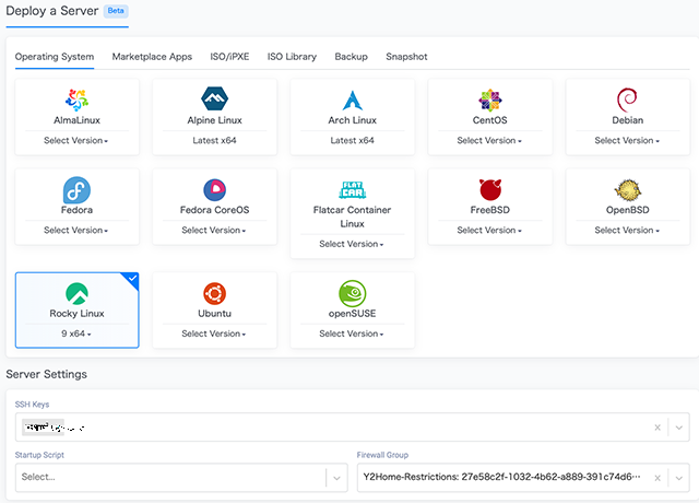 Vultr Deploy OS Selection