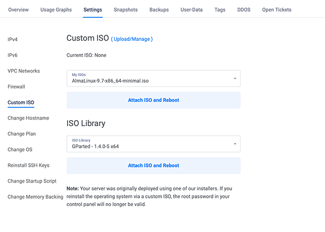 VultrI nstance Attach Custom ISO