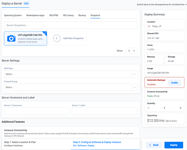 Vultr Instance Deploy New From Snap