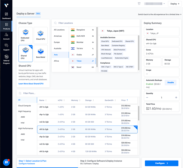 Vultr Instance Selection
