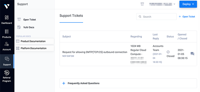 Vultr Support Tickets