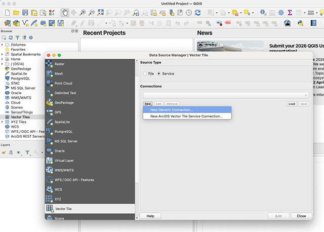 Adding Vector Tile Sources By Menu
