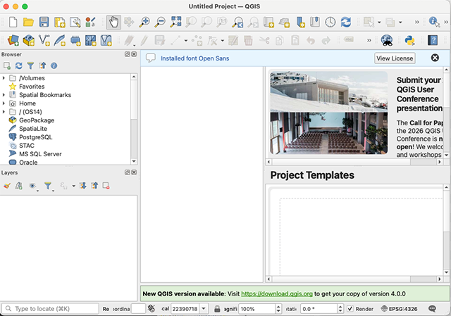 QGIS Initial Startup Screen